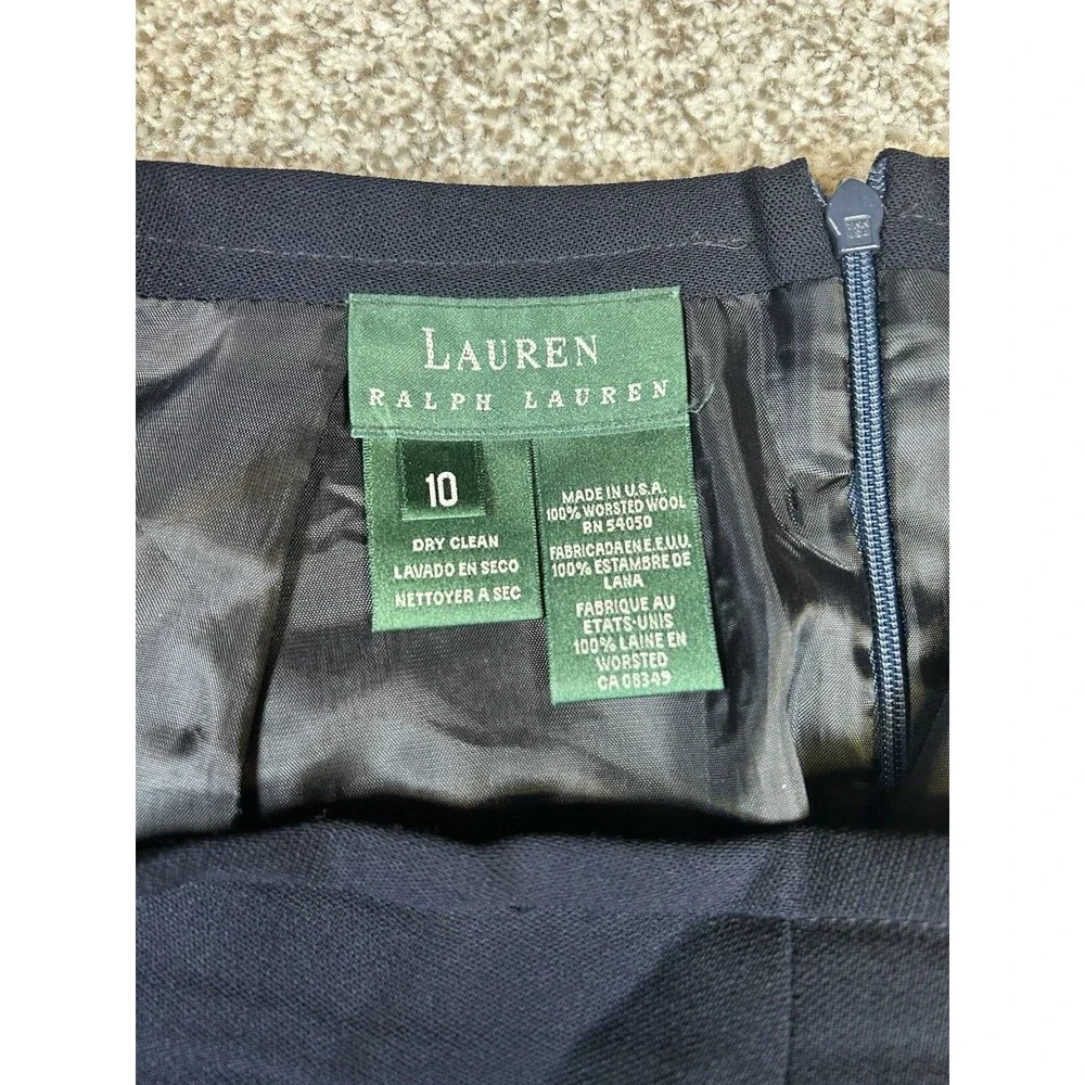 Vintage 90s  Ralph Lauren Women's Skirt Navy 100% Wool Made in‎ USA Size 10